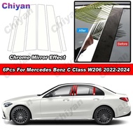 6Pcs Glossy Chrome PC Material Mirror Effect Car Door Window Center Middle B C Pillar Post Column Co
