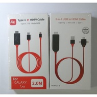 HDMI to Handphone ( type C / Micro / Lighting )3 in 1 Connect Cable USB 2.0 cable HDTV Cable HDMI HD Video Adapter Cable