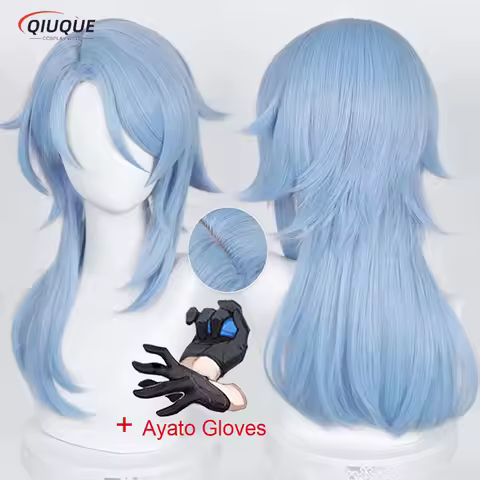 Game Impact Cosplay Kamisato Ayato Cosplay Wig Light Blue Heat Resistant Synthetic Hair Anime Wigs +