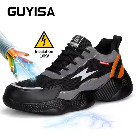 GUYISA Work shoes Safety shoes Steel toe Insulated 10KV lightweight Size 37-45 Black Anti scalding A
