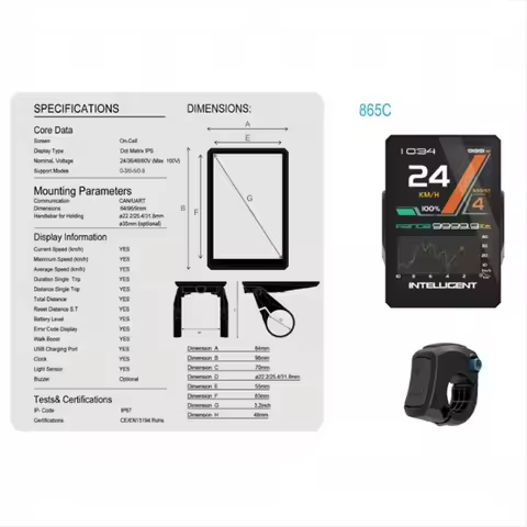 Display for 865C Central Motor Color Display Bicycle Computer for M510 M560 M600 M820 M620 CAN Versi