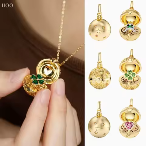 Retro Style Four-leaf Clover Heart-Shaped Frog Open And Close Circular Pendant Necklace Fashion Jewe
