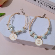 Fashion A-Z Inital Letter Bracelets Enamel Charm Beads Handmade Adjustable Rope Bangle For Women Gir