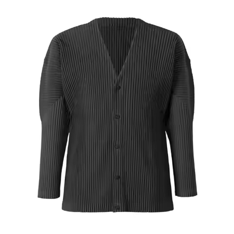 ISSEY Jacket Japanese-inspired Miyake-style pleated, sophisticated casual loose-fit textured collarl