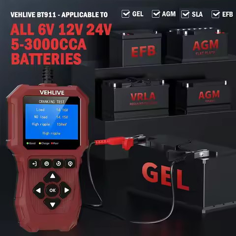 VEHLIVE BT911 6V 12V 24V Car AMG GEL EFB Battery Tester Moto Alternator Tests Auto Battery Health An