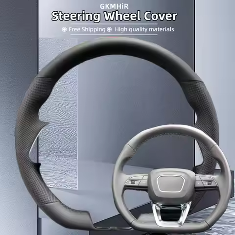 Customization Black Hand Sewing Microfiber Leather Car Steering Wheel Cover For Audi Q5 A6 Q3 Q4 e-t