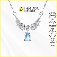 HANADA 925 Silver Necklace Angel Wing Water Drop Luxurious Green Stone 1182 I2