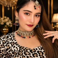 Indian Necklace And Forehead Set Gem Work Products Ready For Delivery Indian Jewelry Set Indian Chok