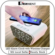 LED Smart Digital Alarm Clock with Wireless Charger Thermometer &amp; Time Qi-Certified for Bedroom, Office,Meeting, Travel