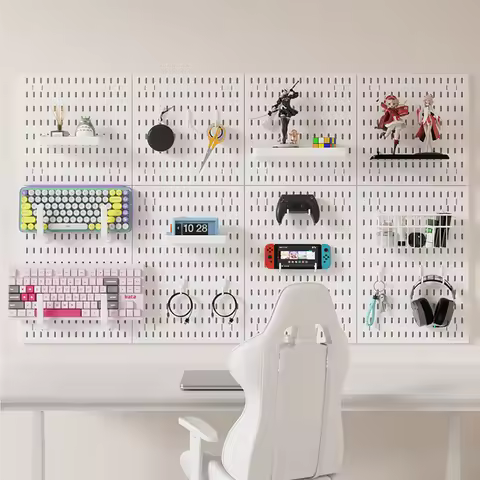 Gaming Pegboard Wall Organizer Set Display Shelf Keyboard Holder Headphone Hanger Controller Stand S