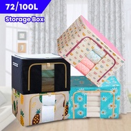 Dual Zipper Foldable Oxford Box Steel Frame 72L 100L Large Storage Box Detachable Storage Box Cloth