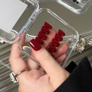 Pure Handmade Simple Wearing Nails Short Solid Color Short White High-End Nails Red Encore Red Patch