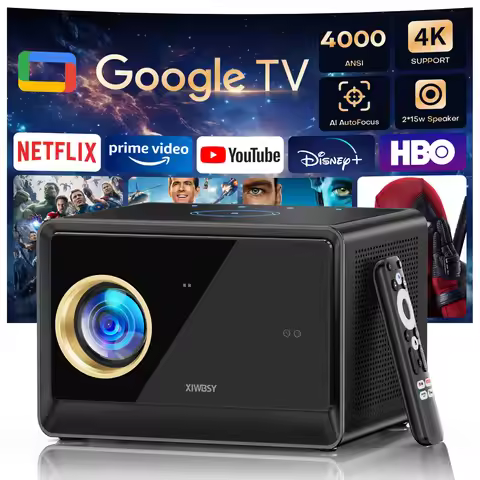XIWBSY 4000ANSI Google TV Projector 4K Android 11.0 Sealed Optical Projector 52000Lumens WiFi6 Proje