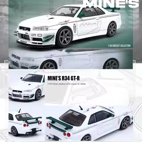 INNO 1:64 SKYLINE GT-R (R34) V-SPEC Tuned by MINE'S Diecast Model Car