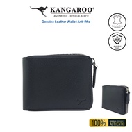 KANGAROO Dompet Lelaki Kulit Lembu Asli Anti-RFID Berzip Bifold - 4300
