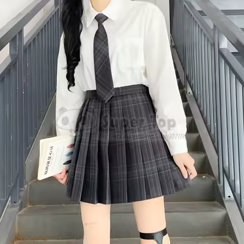 Charcoal Gray JK Uniform Female Full Suit White Shirt Original Pleated Skirt School Girl Summer Autu