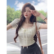 Square Neck Blouse with Lace and Bow Tie, SUPER LUXURY WAVE ELASTIC H8888