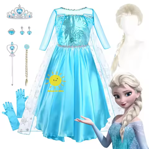BEAST KINGDOM Queen Elsa Cosplay for Girls Frozen Cosplay Costumes Blue Dress Crown Elsa Cosplay Hal