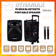 DYNAMAX PRO151 15 Inch Bluetooth Portable Speaker With 2 Handheld Wireless Microphone