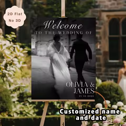 Custom Wedding Welcome Sign with Photo, Personalized Name Date Poster for Wedding Reception Ceremony