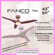 [Installation Service Available] Fanco Tres DC Motor Ceiling Fan with Remote Control and Optional Light Kit