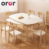 OROR 【Free Installation】Solid Wood Dining Table Extendable Round Dining Table Set Sintered Stone Din