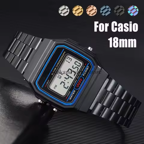 For Casio 18mm Stainless Steel WatchBand for F84 F105/108/A158/168 AE1200/1300 SGW400 F91W AQ230 AE5