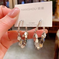 Frascati mạ thời trang Hàn Quốc hình chữ U đính xê-quin Bông tai thả cho phụ nữ màu vàng kim loại cả