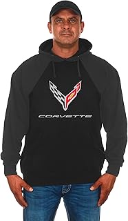 JH Design Men’s Chevy Corvette C8 Black Raglan Pullover Hoodie Size Sm to 3x