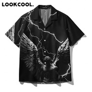 KEMEJA LOOKCOOL Black Fallen Angel Wings Thunder Lightning Short Sleeve Premium Shirt