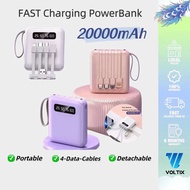 Portable FAST Charging Multicolor 4 in 1 Mini PowerBank with Detachable Cable 20000mAh