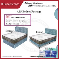 A55 Divan / Storage Bed Frame | 10" Dreams Genesis Pocketed Spring Mattress + Frame | Bed Room Furniture