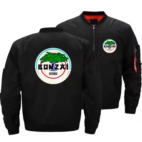 Men Pilot Bomber Jacket Windbreaker Bonzai Records Hardcore Men Coat Pilot Overcoat Fashion Clothing