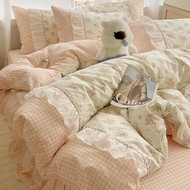 Girlish 100% Cotton Floral Cadar Skirt Sheet Bed Set 3 in 1 41in 1bedsheet Set Pillowcase Single/Queen/King Bedsheet Set