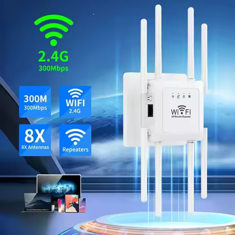 NEW 300Mbps WiFi Extender Repeater 8 Antennas WiFi Booster 2.4G WiFi Signal Amplifier Wireless Route