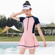 One-piece swimsuit with flared skirt for girls, size 2-8, 4-way stretch elastic material, safe for b