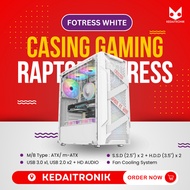 Fotress WHITE RAPTOR PC Gaming Case - TEMPERED GLASS Gaming Case - NON FAN