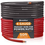 InstallGear 4 Gauge Battery Cable Wire, 50ft Copper Clad Aluminum CAA, Primary Automotive Battery Wi