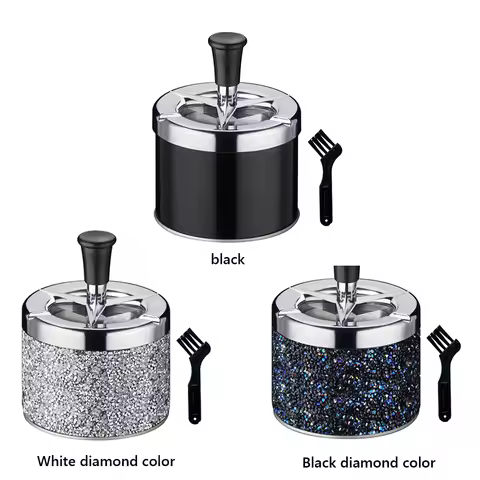 Push Down Ashtray with Lid Spinning Ashtray Windproof Self-Cleaning Ashtray Metal Car Ashtray for Ci