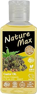 Nature Max Castor Oil Essential Oils Organic Natural Undiluted Pure for Hair &amp; Skin Care Eyelashes &amp; Eyebrows Cold Pressed Premium Quality ( 1Pack = 1.70 oz / 50 ml ) زيت الخروع