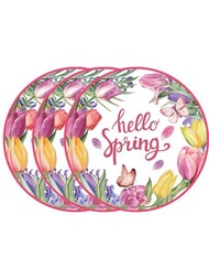 24入組9吋圓形紙盤,有綻放的場景圖案,適用於春季主題派對,適合家庭聚會裝飾和蛋糕上菜。