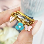 Butterfly Flower Heart Charms Ring Stack Set Ins Fashion New Stainless Steel Link Chain Pendant Spin