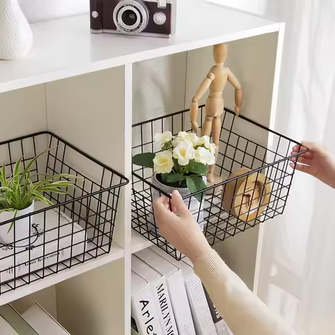 Metal Basket Desktop Storage Basket Organizer For Cosmetic Kitchen Organizer Bathroom Storage Iron B