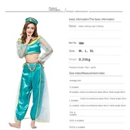 【User-friendly】 Jasmine Princess Dress Aladdin Divine Lamp Costume Womens Halloween Cosplay Indian F