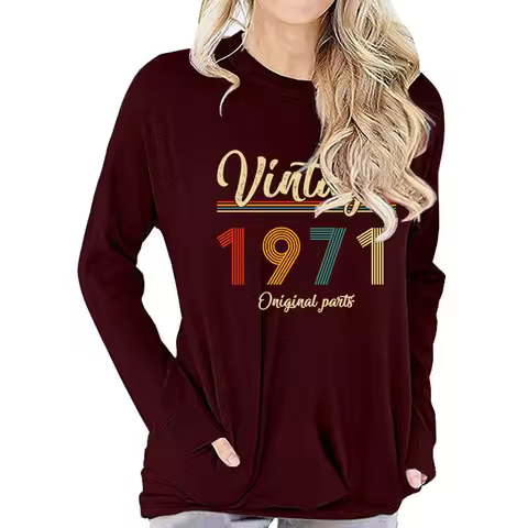 Born in 1971 Retro 53th Birthday T-Shirts Women Classic Vintage 1971 Graphic T Shirt Long Sleeve Ori