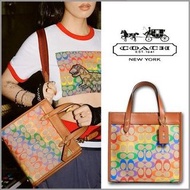 【美國正品COACH】Field Tote 22 彩色logo托特包5142