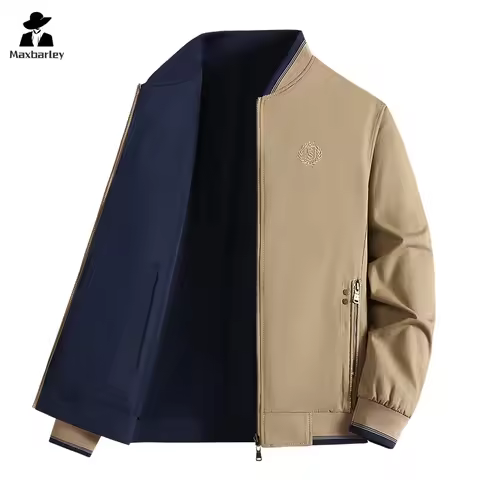 Brand Double Face Jacket Men's 2024 Autumn Business Fashion Embroidered Zipper Pocket Coat Leisure W