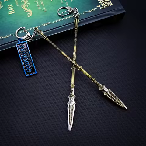God of War 5 Ragnarok Keychain Draupnir Spear Key Chain Kratos Keyring Keychains for Men Game Key Ri