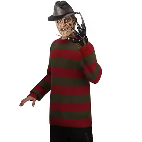 H*Takerlama Freddy Halloween Cosplay Costume Adult Red Sweater Krueger Horror Movie Theme Party Carn