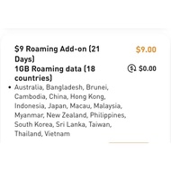 M1 Maxx $9 Roaming Add-On — 1GB, 18 Countries Recharge (21 Days)